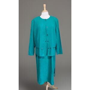 HalMode Women's 20 Teal Green Floral Jacquard Tapestry Midi Dress and Jacket 2pc